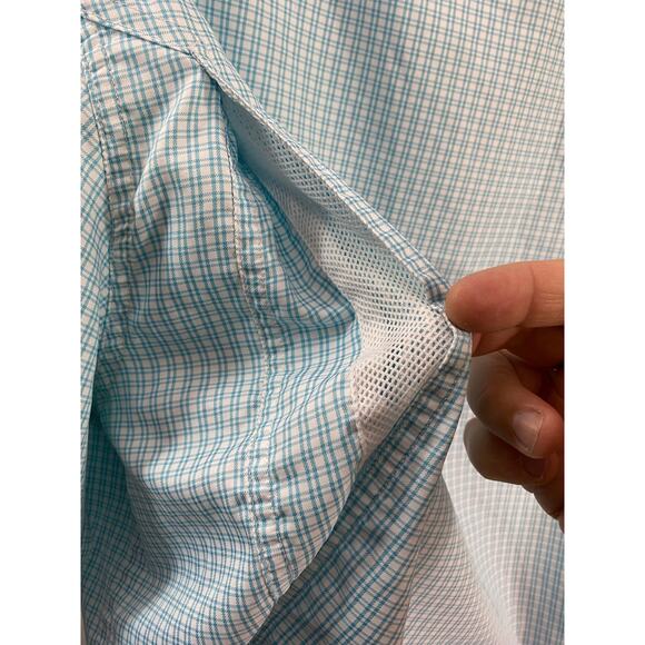 AFTCO Light Blue Plaid Short Sleeve Button-Up Shirt Size Large 100% Polyester - Picture 9 of 9